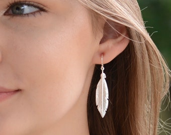 Sterling Silver Feather Earrings: Delicate Dangle Charm