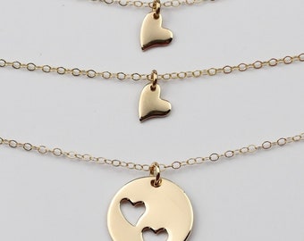 14K Solid Gold Mother Daughter Necklace Set – Mother's Day Gift, 1-3 Daughters Option