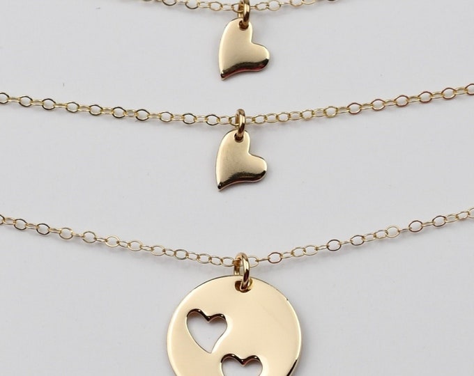 Mother Daughter Necklace Set - 14K gold heart necklace set