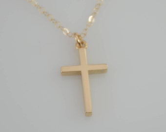14K Gold Cross Necklace - 14K Solid Gold Cross Necklace