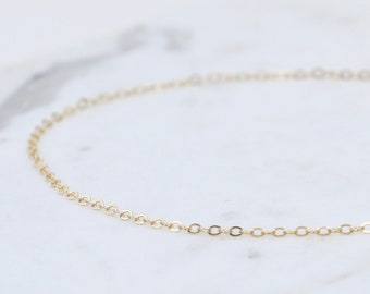 14K Solid Gold Anklet – Ultra Delicate Flat Cable Chain Anklet with Extension