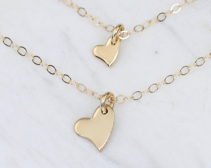 14K Gold Mother Daughter Necklace Set. Mother daughter 14K gold Tiny heart necklace set. Gift for her