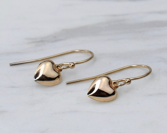 14K Gold Heart Earrings. 14K gold tiny heart earrings. Dainty earrings. Gift for her.