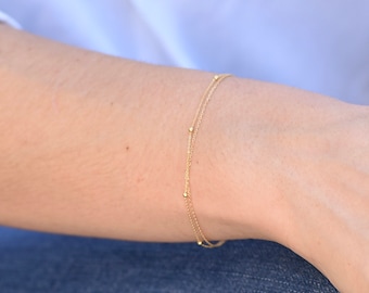 14K Gold Dainty Multi Chain Bracelet - 14K Gold Double Chain Bracelet - 14K Solid Gold Bracelet