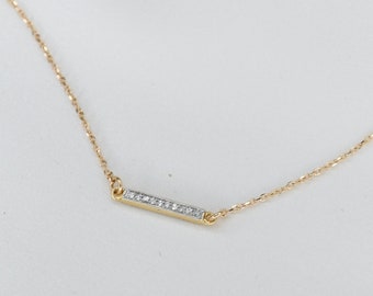 14k Gold Tiny Diamond Bar Necklace