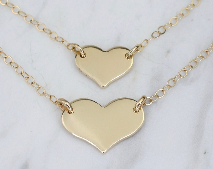 Mother Daughter Necklaces. Mother daughter 14K gold heart necklace set. Mother Gift.