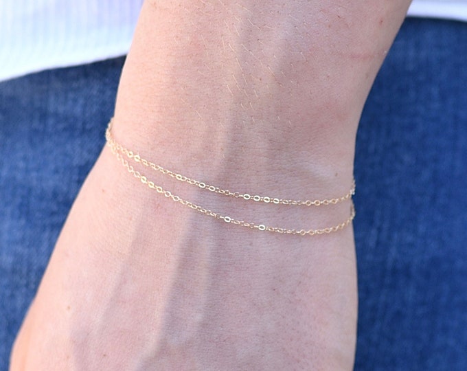 14K Gold Dainty Double Chain Bracelet - 14K Solid Gold Bracelet