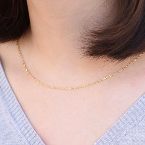 14K Gold Singapore Chain Necklace – 14K Gold Sparkle Necklace - 1.3mm Solid Gold Chain