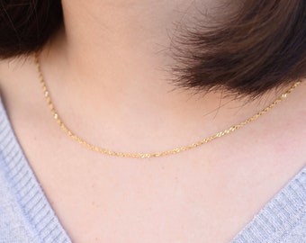 14K Gold Singapore Chain Necklace – 14K Gold Sparkle Necklace - 1.3mm Solid Gold Chain