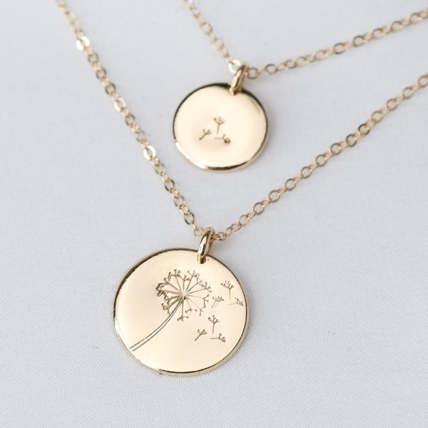 14K Gold Mother Daughter Necklace Set - Dandelion necklace.