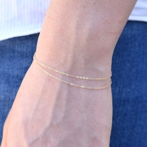 14K Gold Dainty Double Chain Bracelet - 14K Solid Gold Bracelet