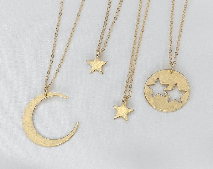 14K Gold Generations gift. 14K Gold Generations necklace set. 14K Gold Moon and stars necklace set