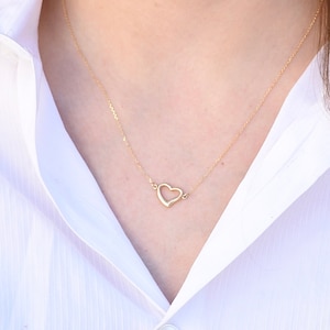 14k Gold Heart Necklace - 14k Gold Adjustable Heart Necklace