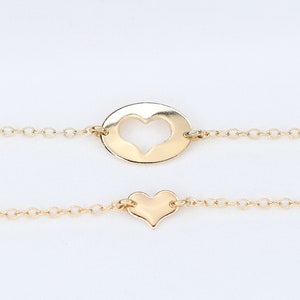 Mother Daughter 14k Gold Bracelet set. Mother daughter gift. 14K gold heart bracelet set. Mother Gift.