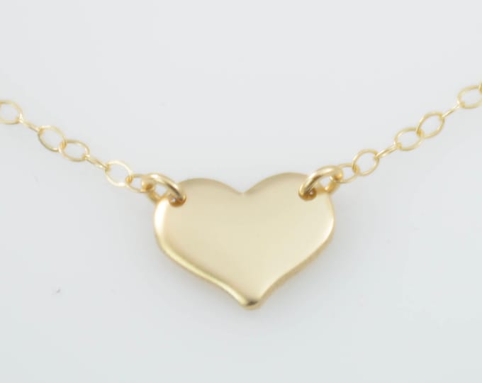 14K Solid Gold Heart necklace. 14K gold petite heart necklace. 14K gold small heart charm necklace. Gold heart necklace