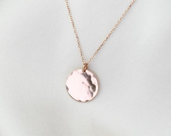 14k Solid Rose Gold Hammered Coin Necklace