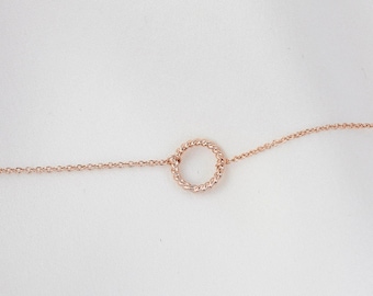 14K Rose Gold Circle Bracelet: Dainty Cable Chain
