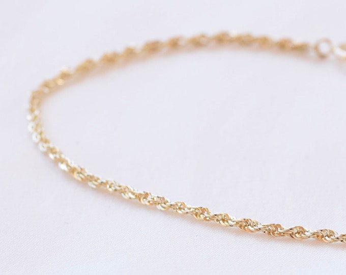 14K Gold Rope Chain Bracelet - 1.5mm Lite Rope Chain