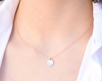 14k Solid Gold Hammered Disc Necklace