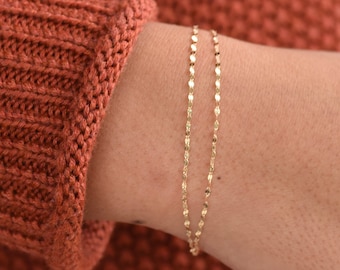 14K Gold Double Sparkle Delicate Chain Bracelet - Gold Dainty Chain Bracelet