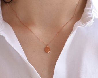 14K Gold Oval Disc Necklace. Yellow Gold Oval Disc necklace. White Gold Oval Disc necklace, Rose gold Oval Disc necklace