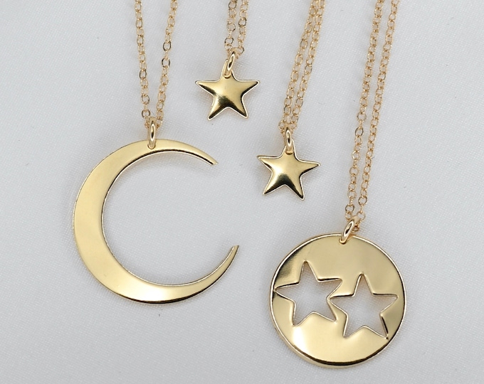 14K Gold Generations gift. 14K Gold Generations necklace set. 14K Gold Moon and stars necklace set