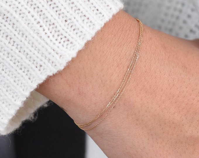 14K Gold Delicate Triple Strand Bracelet – 14K Gold Dainty Bracelet – Elegant Layered Bracelet