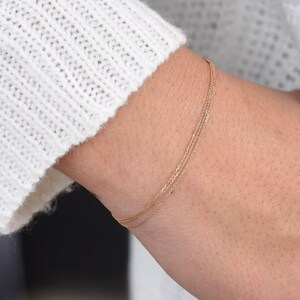 14K Gold Triple Strand Bracelet: Delicate Layered Chain