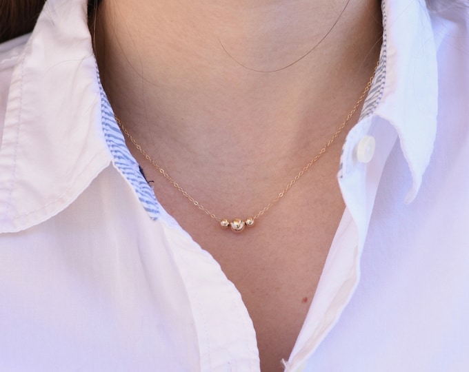 14K Gold Delicate Necklace. 14K gold dainty necklace. 14K gold beads necklace.