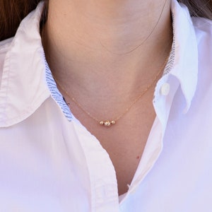 14K Gold Delicate Necklace. 14K gold dainty necklace. 14K gold beads necklace.