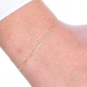 14K Yellow Gold Paper Clip Chain Bracelet - Delicate Minimalist Style