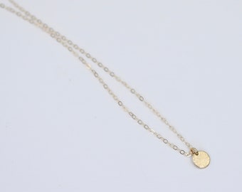 14k Gold Tiny Coin Necklace. Gold coin necklace. Layered necklace.