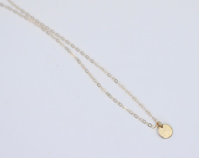 14k Gold Tiny Coin Necklace. Gold coin necklace. Layered necklace.