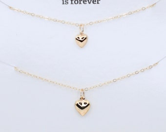 14K Gold Mother Daughter Necklace Set - 14K gold heart necklace set