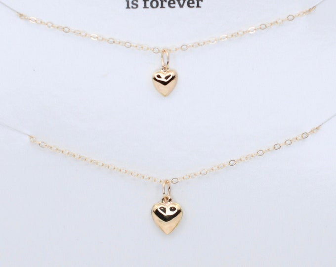 14K Gold Mother Daughter Necklace Set - 14K gold heart necklace set