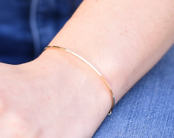 14K Solid Gold Bar Bracelet - 14K Gold Dainty Bar Bracelet - 14K Solid Gold Narrow Bar Bracelet