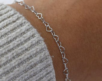 14k White Gold Heart Chain Bracelet
