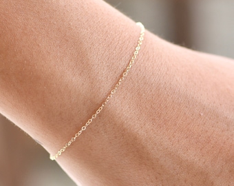 14k Gold Dainty Chain Bracelet: Delicate Flat Oval Cable