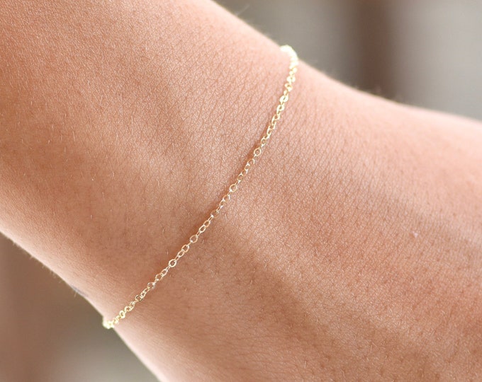 14k Gold Dainty Chain Bracelet - Ultra Delicate Bracelet - 14k Gold 1.2mm flat oval chain bracelet - 14k yellow gold. 14k white gold