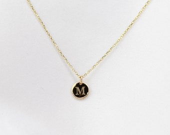 14K Gold Initial Necklace: Personalized Charm, Tiny Disc