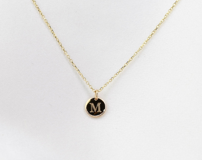 14K Gold Personalized Charm Necklace. 14k Gold Initial Necklace. 14k gold tiny disc necklace. 14k yellow gold, 14k white gold, 14k rose gold