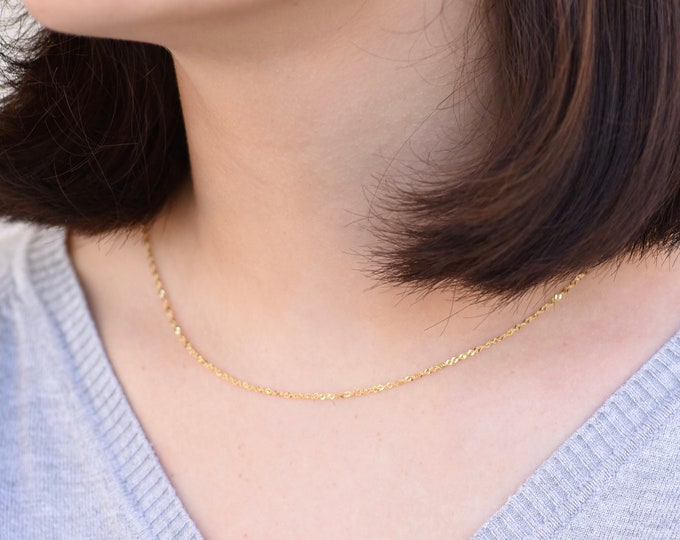 14k Gold Sparkle Necklace. Delicate solid gold necklace. 14K gold necklace.