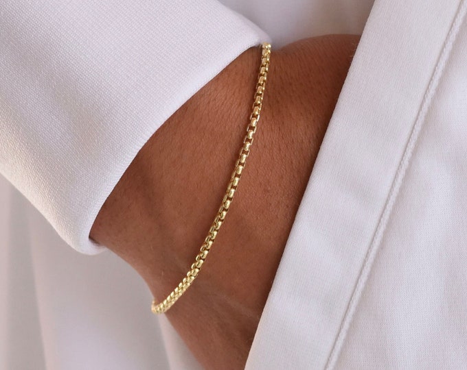 14K Gold Men's Chain Bracelet - 14K Gold 2.5mm Rounded Box Chain