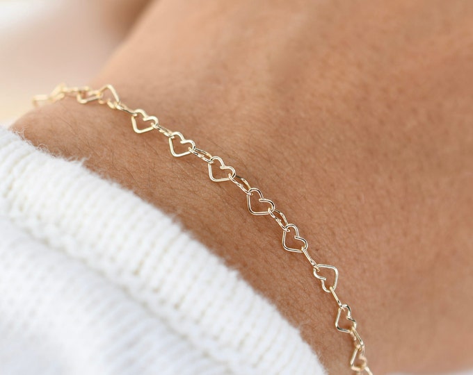 14k Gold Heart Chain Bracelet - 14K gold chain bracelet