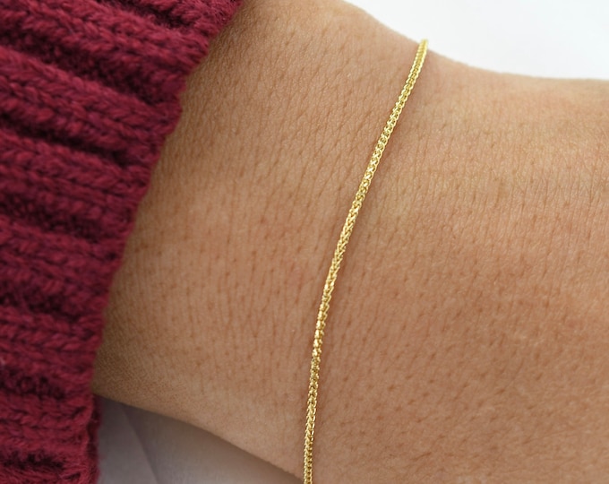 14K Gold Wheat Chain Bracelet - 14K Gold Sparkly Chain Bracelet