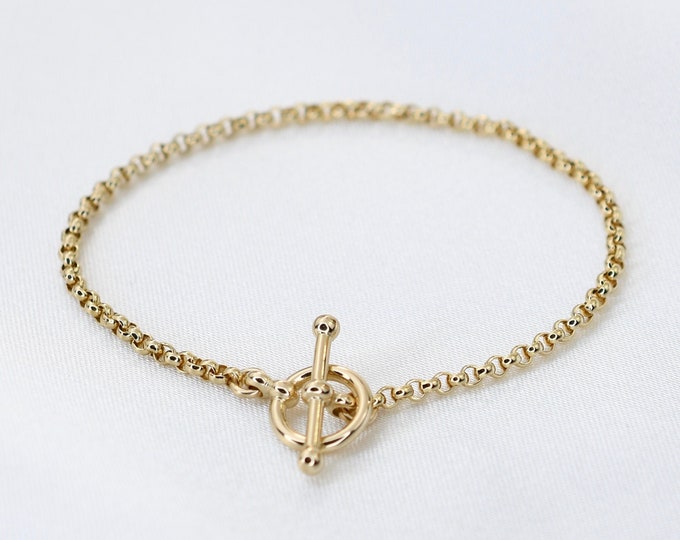 14K Gold Toggle Rolo Chain Bracelet - 14K Gold 2mm Rolo Chain Bracelet