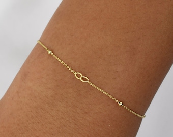 14K Gold Infinity Charm Bracelet: Dainty Cable Chain with Beads