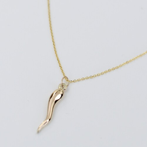 Italian Horn Necklace 14K Gold Solid Gold Cornicello Etsy