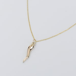 14K Gold Italian Horn Necklace - 14K Gold Adjustable Necklace