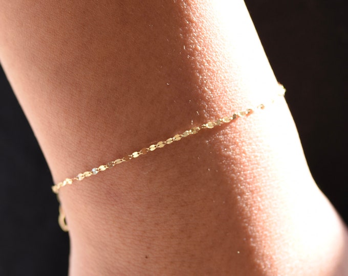 Sparkle Delicate 14K Gold Bracelet - Gold Dainty Chain Bracelet - Very delicate